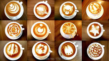 Barista Stencils Template Fashion Cappuccino Coffee Strew Pad Duster Spray Tools Free shipping 16Pcs Set