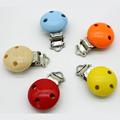 Metal Wooden Baby Pacifier Clips Solid Color Holders Cute Infant Soother Clasps Holders Accessories