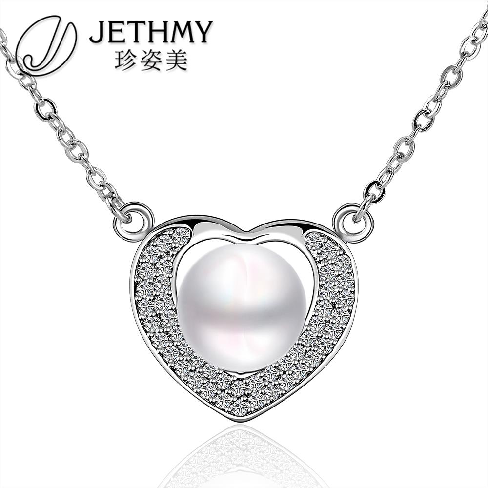 N013 Free Shipping Women Love heart Necklace 18K Gold Austrian Crystal Pendant Necklace Pearl Jewlery Vintage