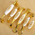 Luxury Gold Ceramic Flower Door Handles For Cabinet Cupboard Wardrobe Drawer Pull Knobs Villa Home Accessories