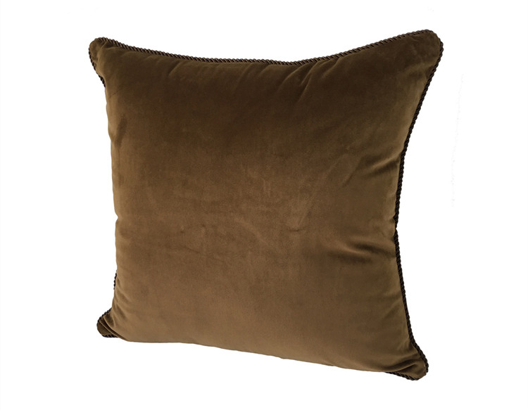 Solid Chocolate Dull Velvet Cushion Cover Rope Pipping Decorative