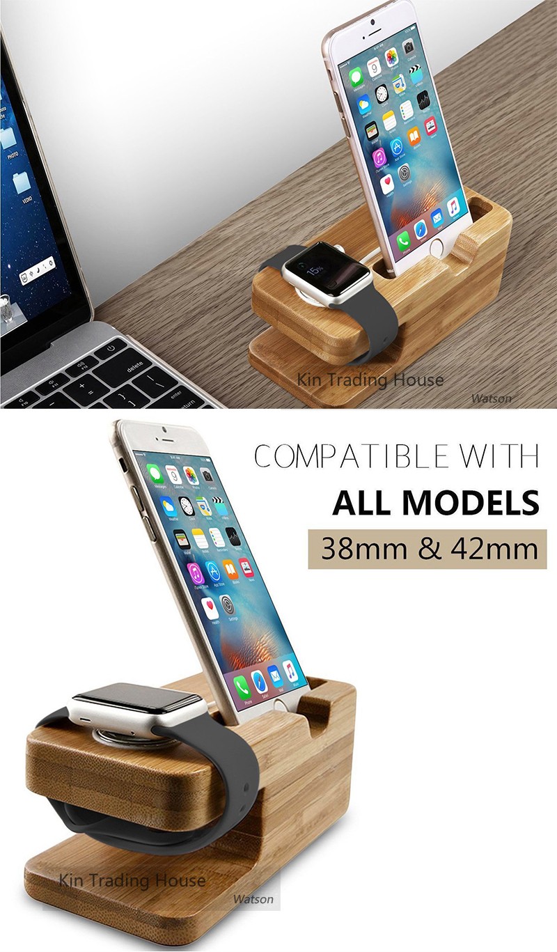 Phone Stand with 3 USB Port Bamboo Wood Charging Dock Station for 38mm//42mm//44mm Apple Watch iPhoneXS//XS max//XR//X//8//7 and Other Smartphone DAETNG USB Charging Stand