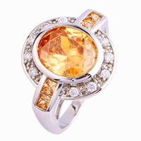 Fashion Art Deco Women Rings Champagne Morganite 925 Silver Ring Size 8 Wholesale Free Shipping For Women Jewelry