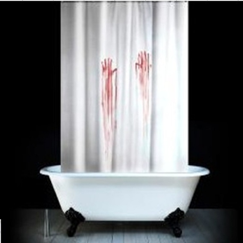 Grappig Badkamer Producten Polyester Stof Gedrukt Bloed Vingerafdruk Witte Ladder Badkamer ~ Grappig Badkamer Producten Polyester Stof Gedrukt Bloed Vingerafdruk