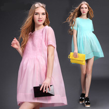 Pleated maternity one-piece dress fashion 2016 fashion maternity clothing summer medium-long top 5607