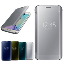 AAA Best quality Luxury Clear View real Mirror Screen Flip Leather Case For Samsung GALAXY S6
