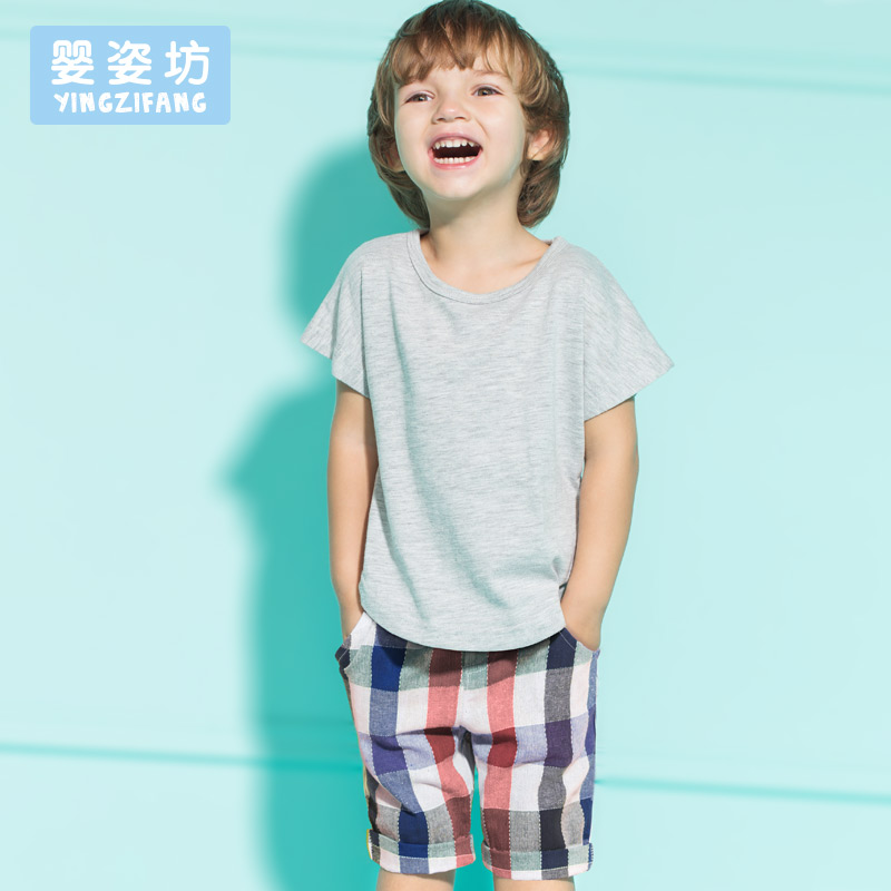 2016 New Summer Casual Baby Boys Summer Short Sleeve T shirt Tops Clothes font b Plaid