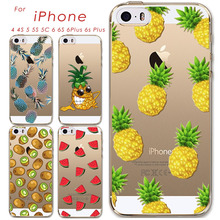 Thin Soft TPU Silicon Transparent Fruits Watermelon Pineapple Kiwi Case Cover For Apple iPhone 4 4S 5 5S 5C 6 6S 6Plus 6s Plus