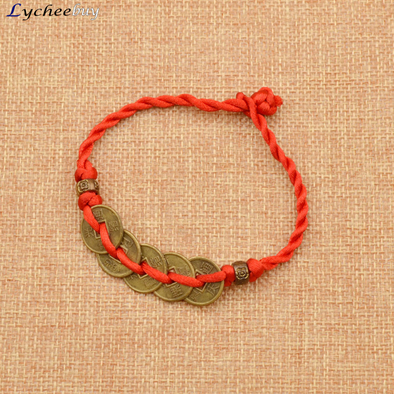 Chinese Traditional Feng Shui Red String Bracelet Wealth Lucky Copper