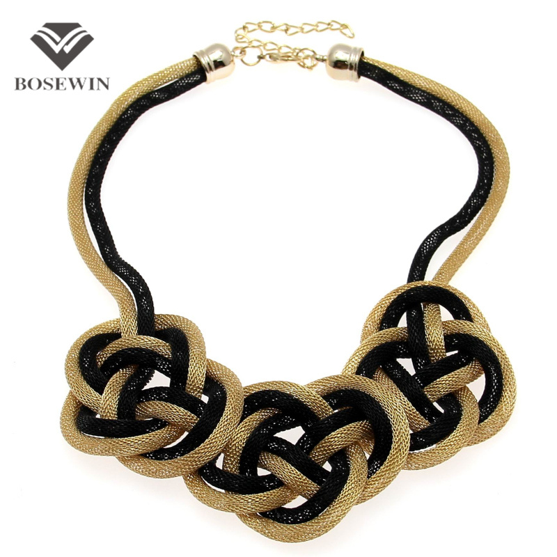 2016 Women Big Chunky Necklace Alloy Chain Knitting Knot Pendant Collar Chokers Statement Necklaces Maxi Handmade