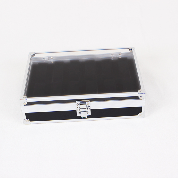 Hith quality Metal 12 grids Fashion Rectangle Watch Case with High Quality Transparent Glass and pillow