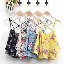 2016 Women’s Summer Sleeveless Strap Flower Print Chiffon Shirt Vest Blouses Crop Top 6KCQ 7G5E 8A6Y