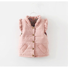 Hot Sale 2016 New Kids Autumn Winter Vest Girls Thicken Cotton Ruffle Collar Coat Children Clothes Girls Casual Vest Pink YY0567