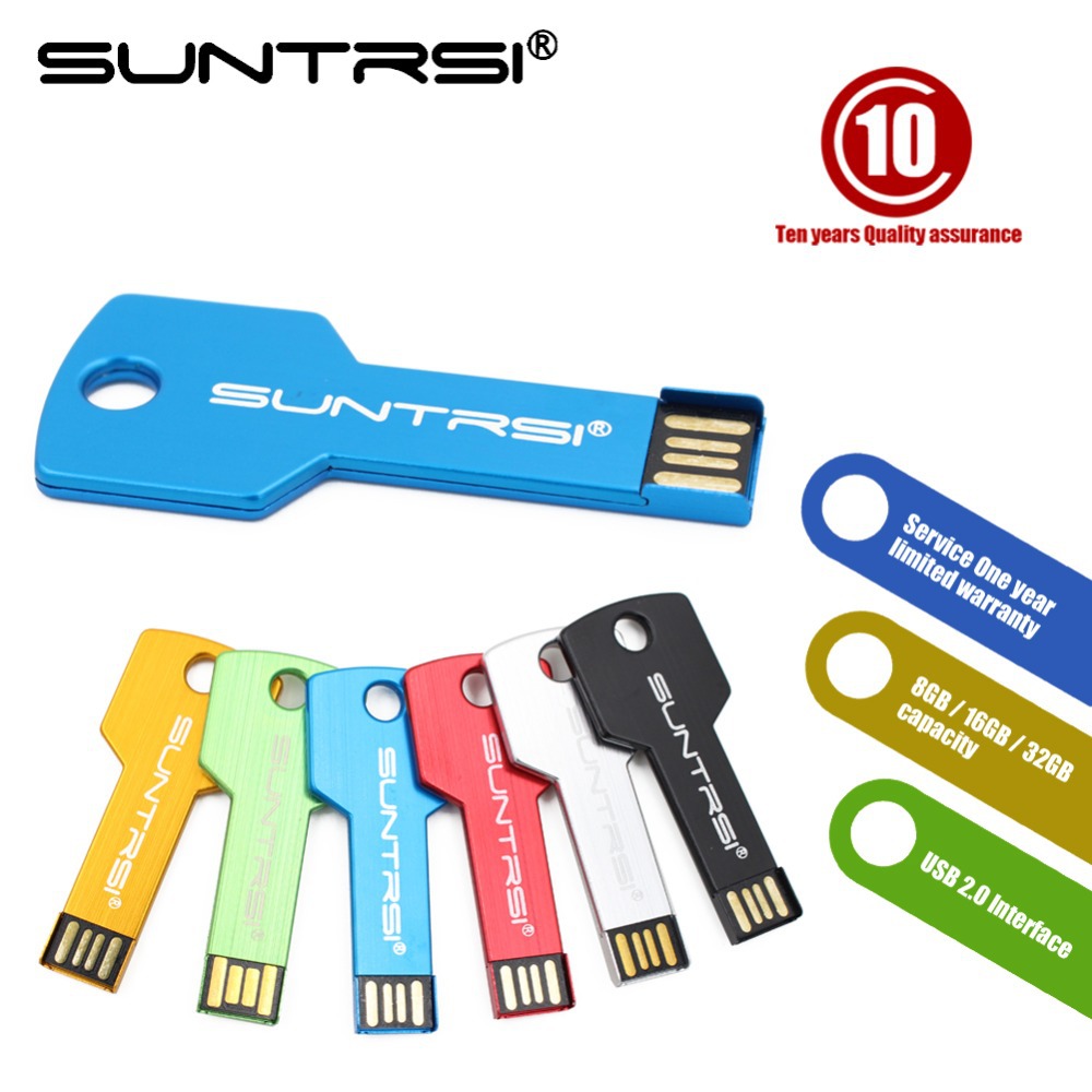 Suntrsi USB Flash Drive 64 ГБ Металлический Ключ с Брелком 64 ГБ Водонепроницаемый Пера Drive USB 2.0 USB Stick Memory Stick USB Flash Пользовательский Металла