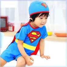 Free shipping 2014 Children’s bathing suit Superman costume Boy swimwear Baby three pieces swim suit superhero bathing clothing