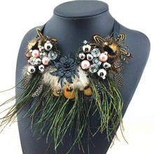 Multi ethnic Elegant Fashion Necklace 2015 New Latest Design Choker Flower Feather Statement Necklaces Pendants Women