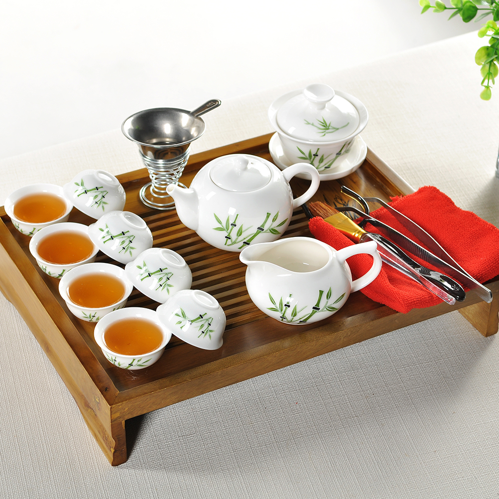 HOT free shipping chinese porcelain tea set kung fu purple ceramic tea set solid wood tea
