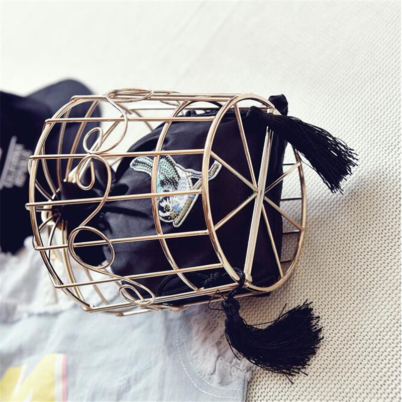 gold cage clutch bag