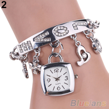 Flower Heart Love Style Rhinestone Stainless Steel Chain Bracelet Wrist Watch women 1SC7