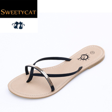 New 2016 T-Strap women flip flops Beach sandals fashion Bling slippers summer women flats shoes woman flat sandals L50
