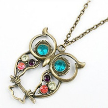 Owl Necklace Long Sweater Chain Rhinestone Crystal Cubic Zirconia Pendant Charm Women Girls Fashion Jewelry Accessory