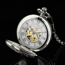 INFANTRY Men’s Classic Vintage Style Mechanical Hand Winding Pocket Watches Silver Tone W/ Chain NEW 2014