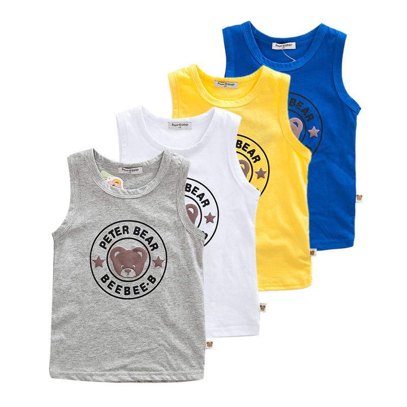 2015 summer baby boys girls tanks cartoon bear cotton tanks 2-7 years sleeveless summer t-shirt