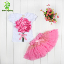 Retail 1 2 years Baby girls suit set 100 Cotton Flowers Vest Tutu Skirt 2 pieces