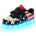 Fashion Boy s Flag Printing Skate Shoes Kids LED Shoes Casual USB Charging Sneakers 3 Colors