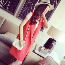 New 2015 Fashion Pink Solid Long Style Women s Suit Vest Ladies Double Breasted vests Sleeveless