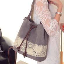 2016 European and American fashion canvas shoulder bag female retro casual printing handbag 1116
