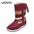 UOVO Girls Mid calf Snow Boots Skdding Proof Thermal Fur Lining Woolen Knitting Children Boots Kids