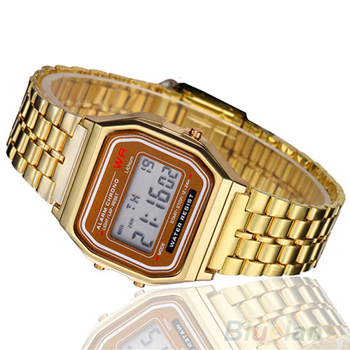 Men Women Vintage Stainless Steel LED Digital Stopwatch Sports Wristwatches 1LYH