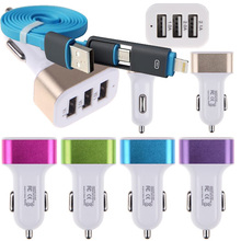 New High Quality Auto Universal 5V 2.1A Car Charger For iPhone 6S 6 5S Huawei P8 lite & Other Phones Car-charger + 2 in 1 cable