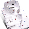 2016 New Floral Butterfly Printed Shirt Men High Quality Long Sleeve Cotton Dress Shirt Slim Fit