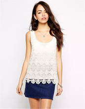 2016 European summer cotton pure color lace hollow-out sleeveless joker vest free shipping 1526263129