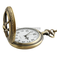 Free shipping 2015 Men hollow fullmetal alchemist gold cheap quartz hunger games pocket watch necklace chain