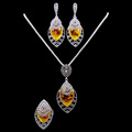 2016 New Arrival Unique Antique Jewelry Silver Plated Necklace Set Black Crystal And Faux Amber Jewellery