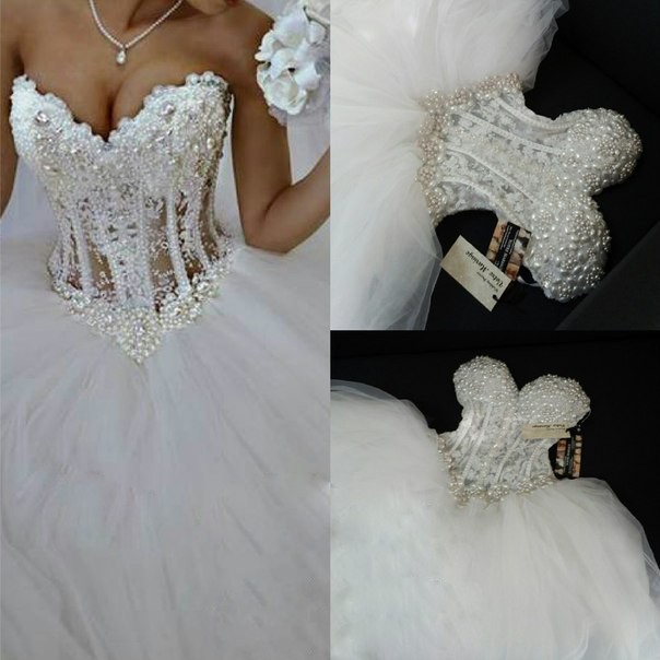 Luxurious Bling Strapless Ball Wedding Dresses Corset Bodice Sheer