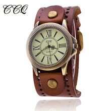 CCQ Brand Vintage Cow Leather Bracelet Women WristWatch Casual Luxury Quartz Watch Relogio Feminino 1391