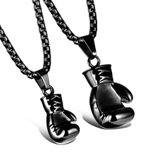 Sporty Stainless Steel Mini Boxing Glove Necklace Boxing Jewelry Color Gold Silver Black Pendant For Men