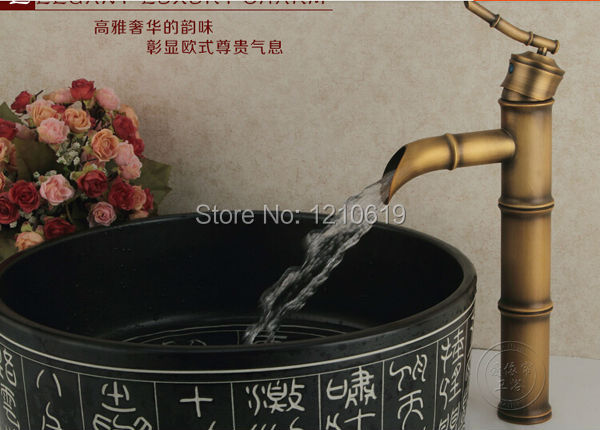 Newly US Free Shipping Euro Style Antique Brass Bathroom Basin Sink Faucet Bamboo Shape Single Handle Mixer Tap Deck Mounted