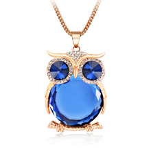 4 Colors Trendy Owl Necklace Fashion Rhinestone Crystal Jewelry Statement Women Necklace Silver Chain Long Necklaces & Pendants