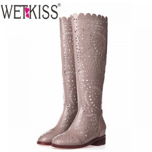 Fashion 2016 Low Heels Microfiber Upper Summer Boots Women Casual Dress Sexy Rivets Punk Gladiator Riding Summer Boots Shoes