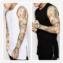 mens summer hip hop tank top for men muscle vest extend long new fashion mens sleeveless with zipper mens tanks black and white