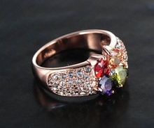 LZESHINE Brand Magic Heart Clover Zircon Ring Real 18K Rose Gold Plated Genuine SWA Element Flower