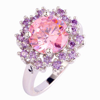 New Fashion Jewelry Romantic Unique Pink Topaz 925 Silver Fashion Ring Size 7 8 9 10 For Free Shipping Wholesale