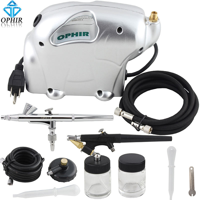 OPHIR Professional 3 Gun Airbrush Dual-Action & Single-Action Kits Air Compressor Nail Art Set 110V,220V_AC092+004A+071+073