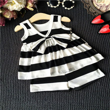 2016 Children’s Summer Stripe Sets Baby Girl Cotton Bow Vests With Casual Short Pants Babies Fashion Outfits Kids Girl Clothes