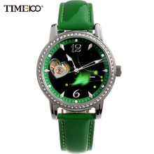 TIME100 Fashion 12 Constellation Aries Automatic Self-wind Mechanical relojes Leather Band Women Skeleton Watches reloj mujer